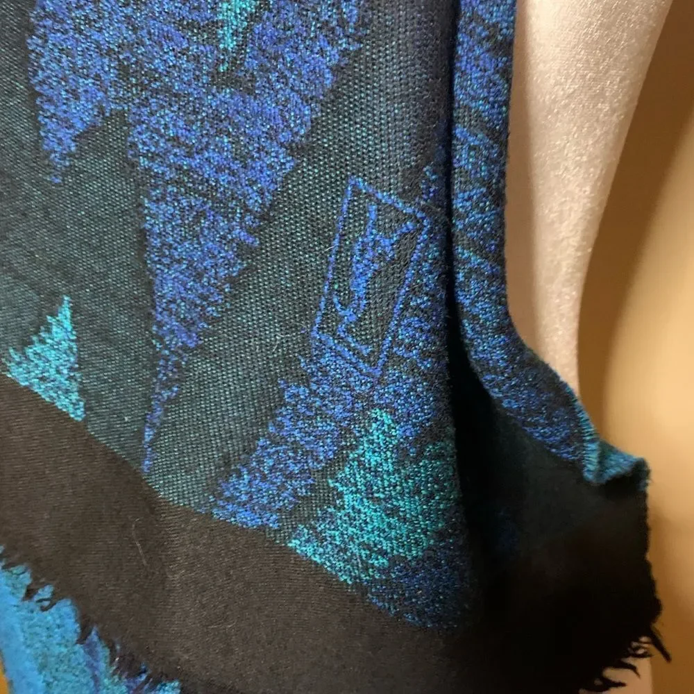 Auth Vtg Blue Green Black Abstract Yves Saint Laurent 70s Shawl Scarf. Pristine